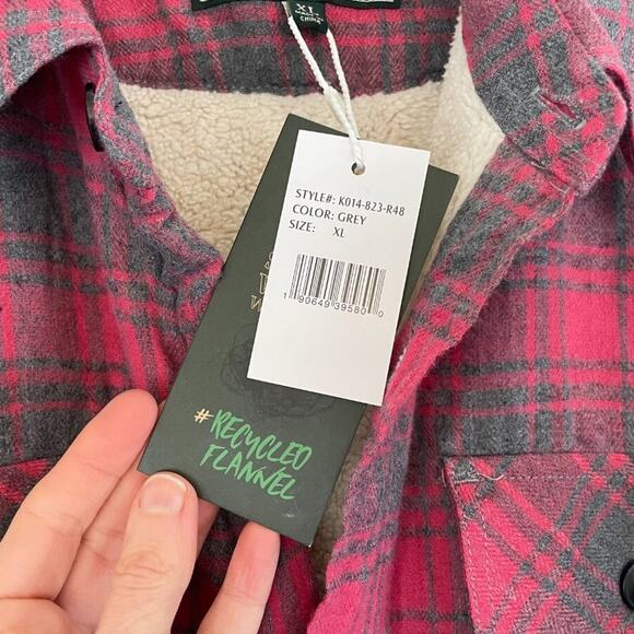NWT Jachs NY Red Recycled Flannel Shirt Jacket/Shacket, Sherpa/Fleece Plaid XL - Picture 11 of 16